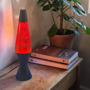Red Glitter Lava Lamp With Black Base - Relaxing Ambient Lighting
